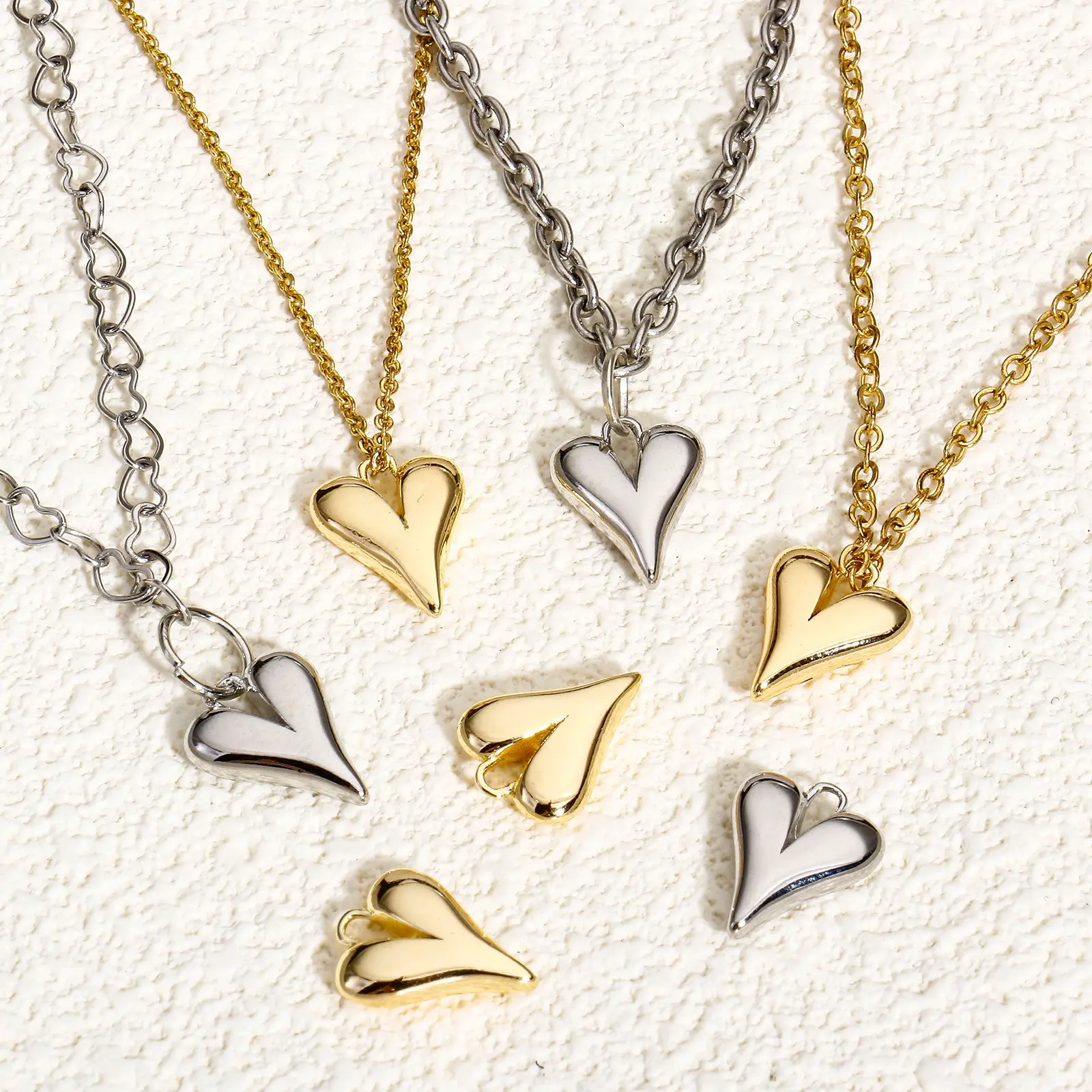 2 Piece Brass Valentine's Day Charms Gold Color Silver Color Heart 3D Pendants For DIY Jewelry Making 13.5mm x 10.5mm