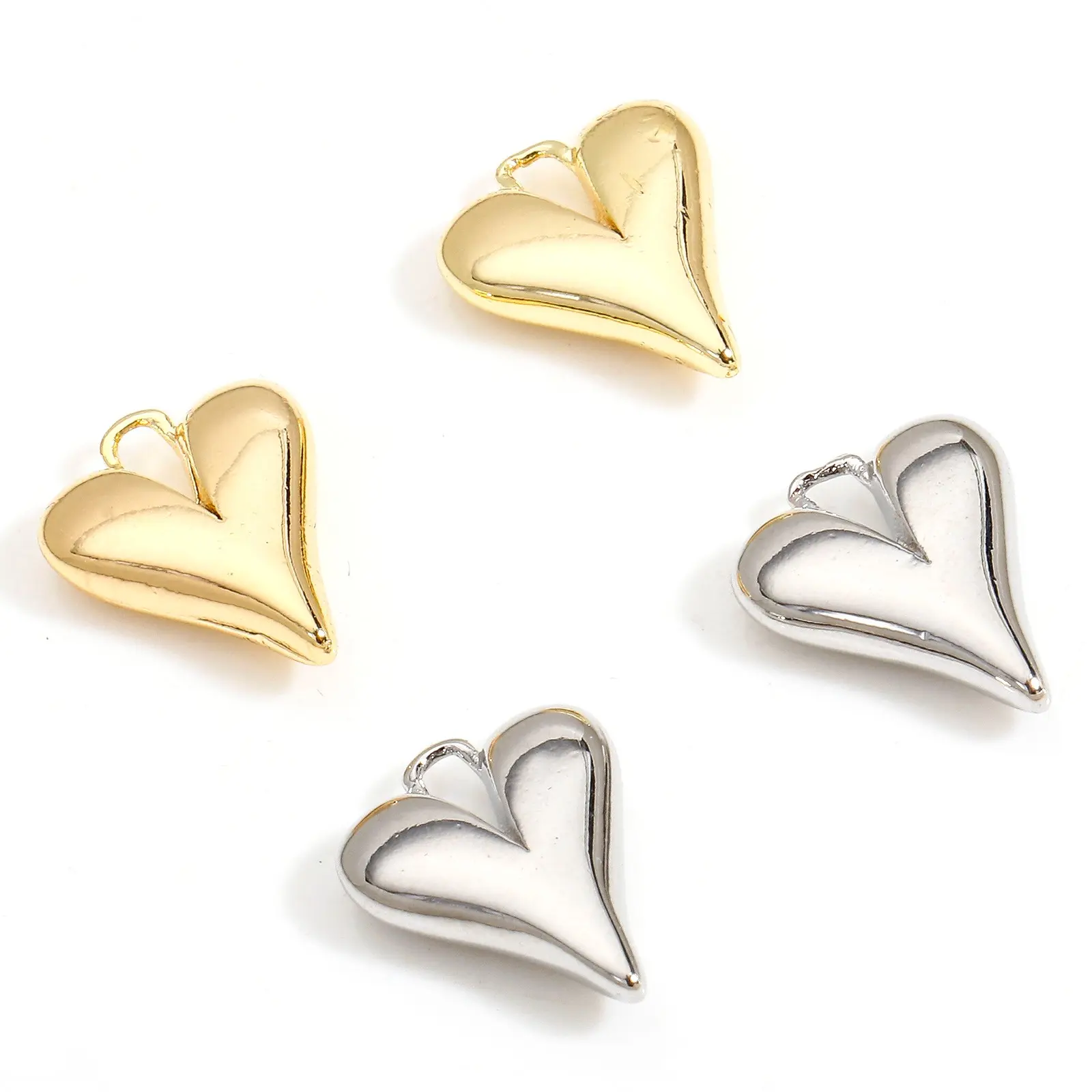 2 Piece Brass Valentine's Day Charms Gold Color Silver Color Heart 3D Pendants For DIY Jewelry Making 13.5mm x 10.5mm