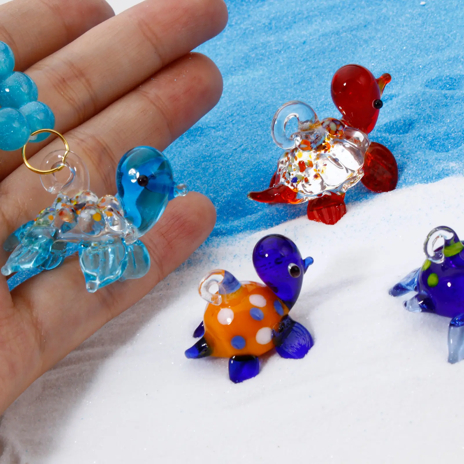 1PC Turtle Charms Lampwork Glass Pendant For DIY Necklace Jewelry Making Miniature Figurine Ornaments Aquarium Fish Tank Decor