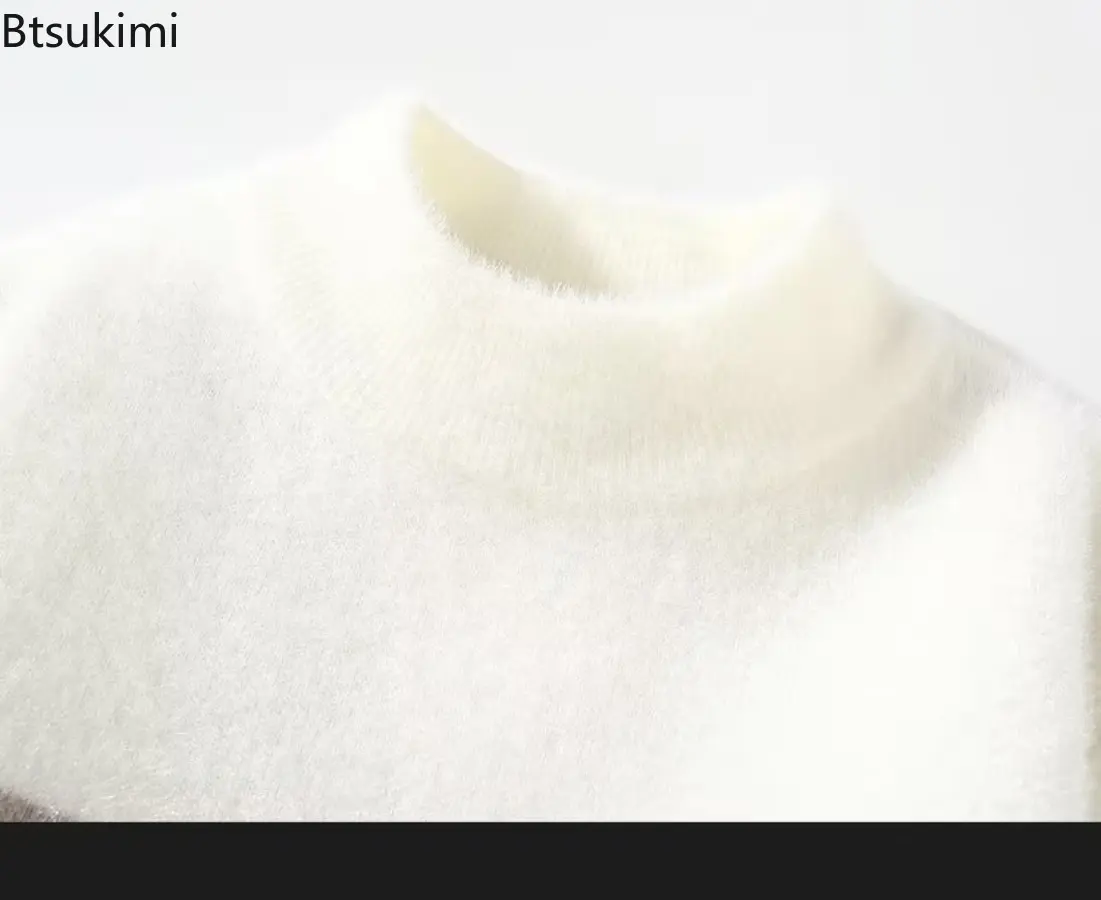 2025 Winter Men's Sweater Youth Round Neck Knitted Pullover Sweater Long Sleeve Color Blocked Sweaters Male Fashion Warm Tops