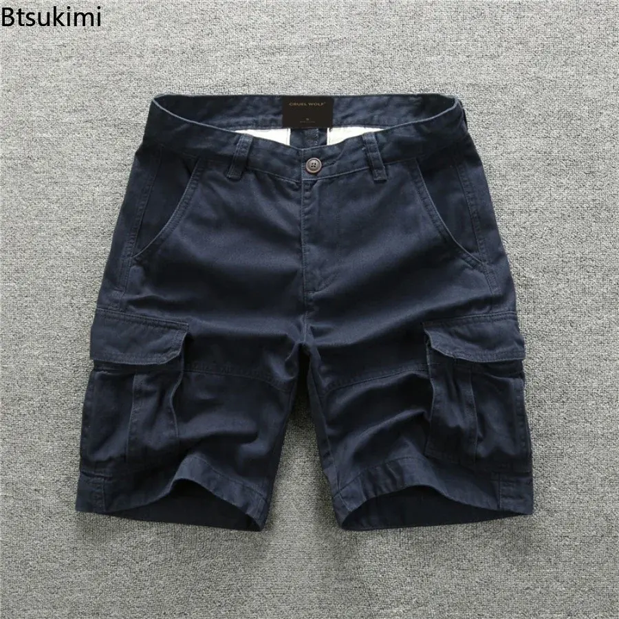 Summer Fashion New Men's 100% Cotton Cargo Shorts Loose Casual Outdoor Sport Joggers Pants Solid Versatile Short Trousers Male