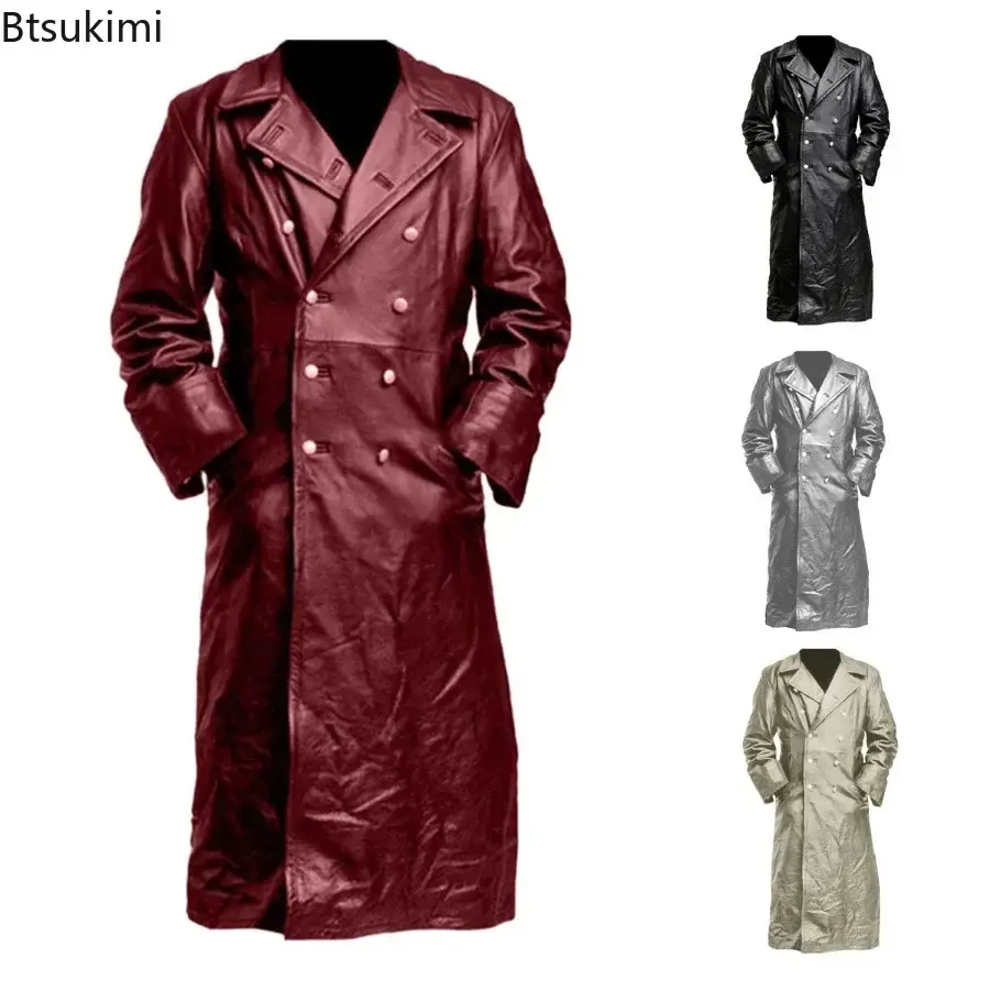 2025 New Arrival Men's Vintage Medieval Faux Leather Trench Coats Autumn Winter Fashion High Quality Jacket Cosplay Costume Male