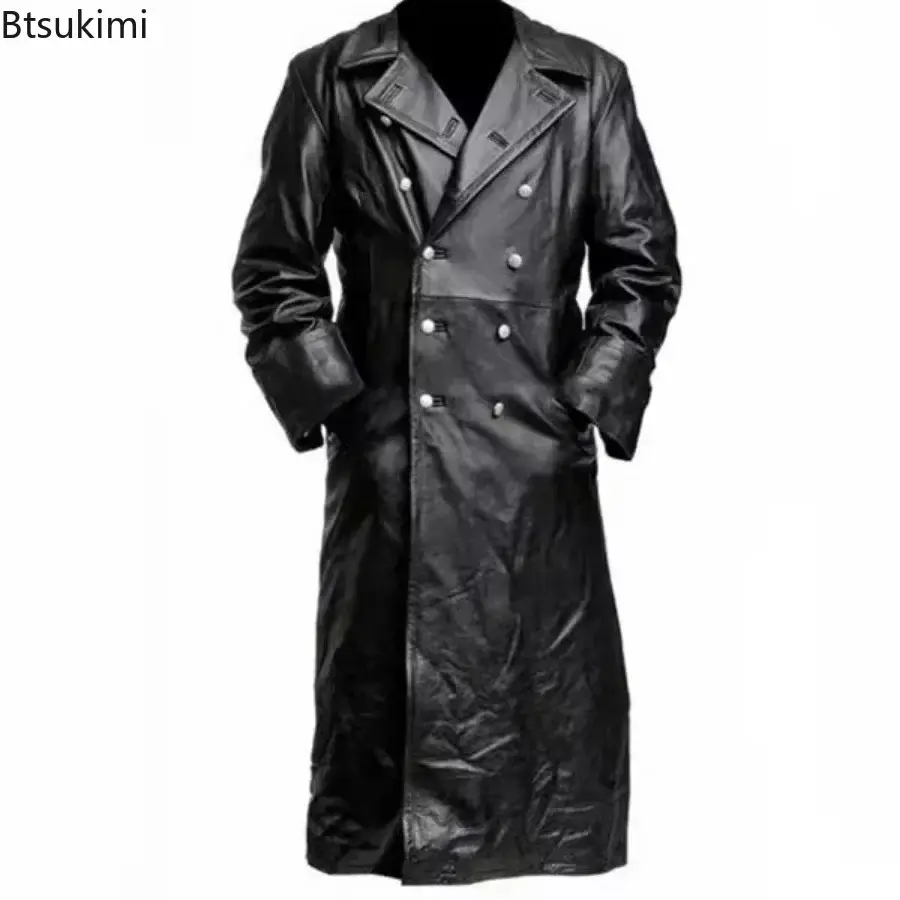 2025 New Arrival Men's Vintage Medieval Faux Leather Trench Coats Autumn Winter Fashion High Quality Jacket Cosplay Costume Male