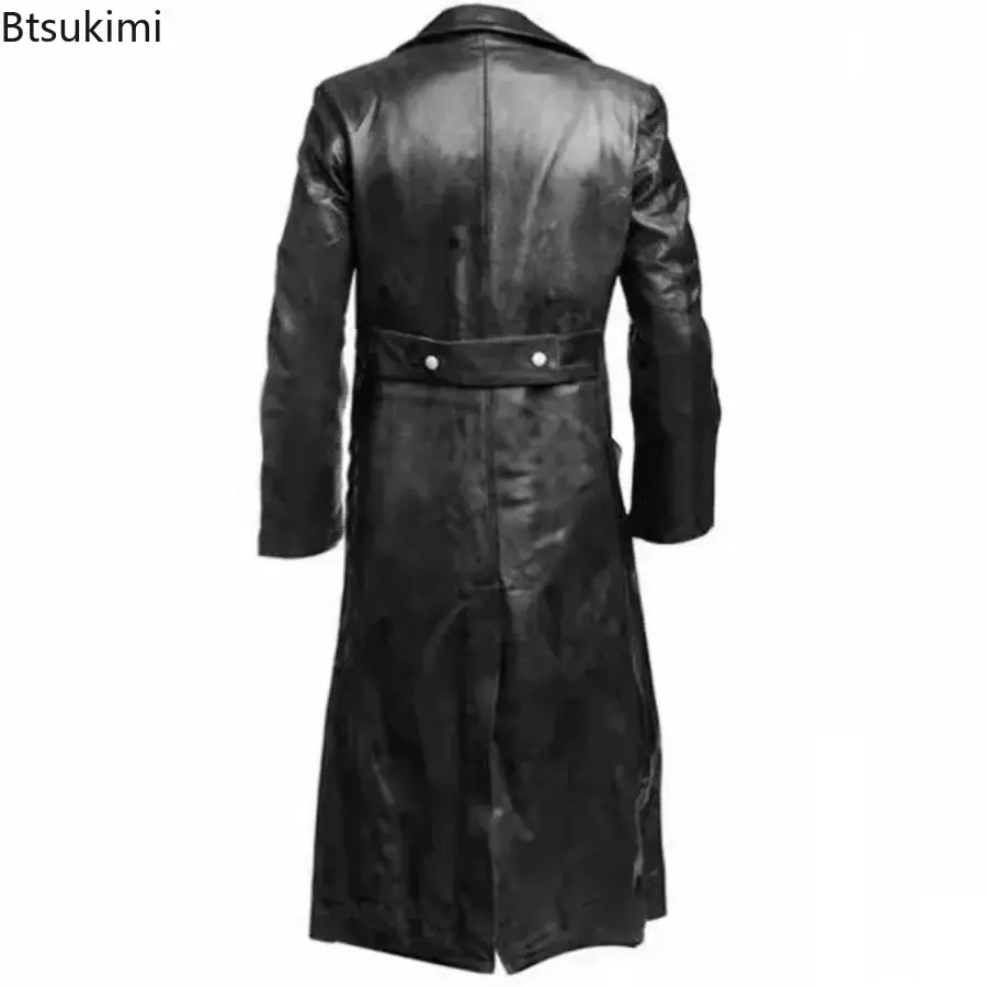 2025 New Arrival Men's Vintage Medieval Faux Leather Trench Coats Autumn Winter Fashion High Quality Jacket Cosplay Costume Male