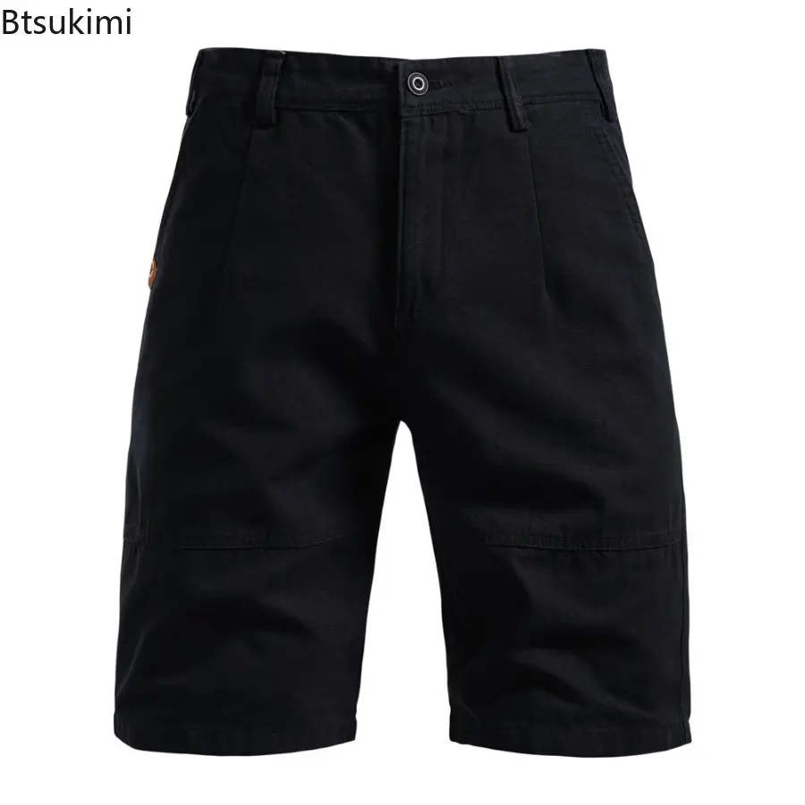 2025 New Summer 100% Cotton Shorts Men Solid Color Elastic Waist Short Pants High Quality Casual Business Social Men's Shorts