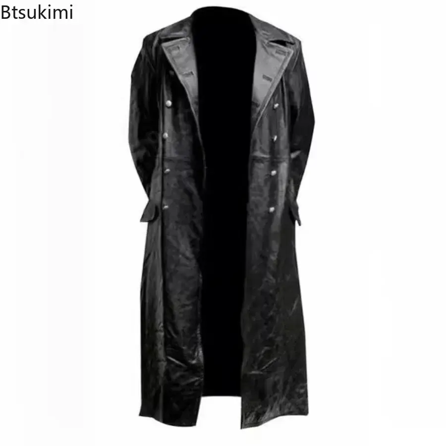2025 New Arrival Men's Vintage Medieval Faux Leather Trench Coats Autumn Winter Fashion High Quality Jacket Cosplay Costume Male
