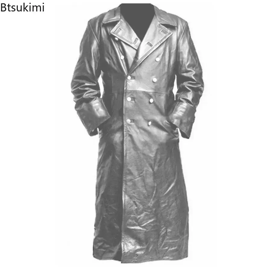 2025 New Arrival Men's Vintage Medieval Faux Leather Trench Coats Autumn Winter Fashion High Quality Jacket Cosplay Costume Male