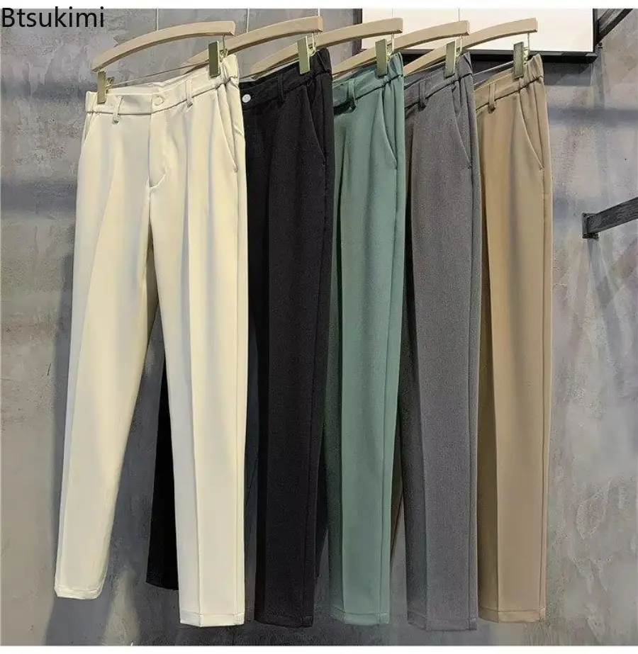 Fashion New Men's Tapered Suit Pants Solid Casual Korean Style Slim Pencil Pants Classic Zipper Man Ankle-length Casual Trousers