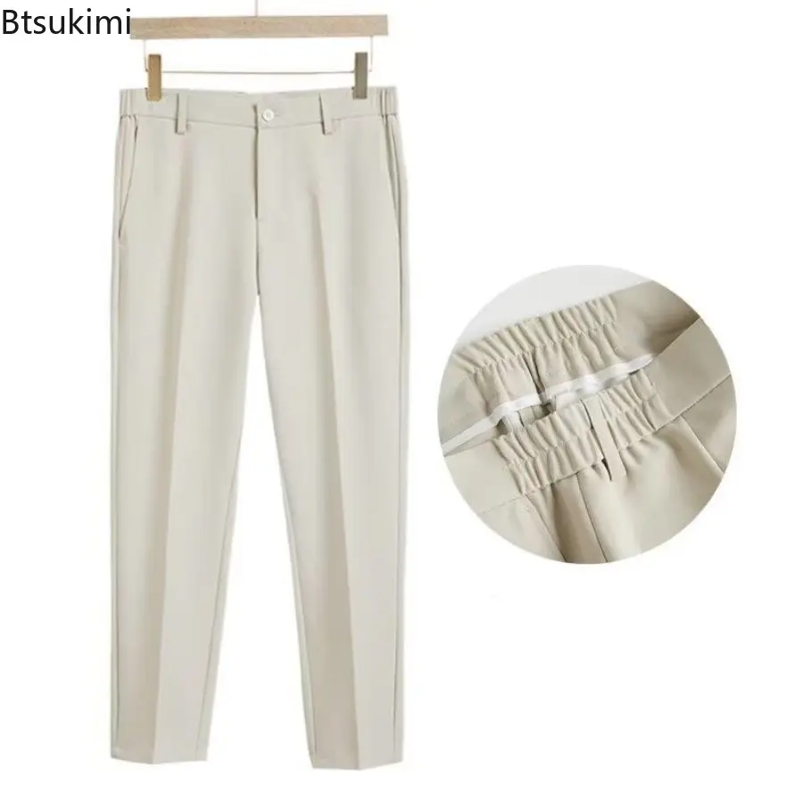 Fashion New Men's Tapered Suit Pants Solid Casual Korean Style Slim Pencil Pants Classic Zipper Man Ankle-length Casual Trousers