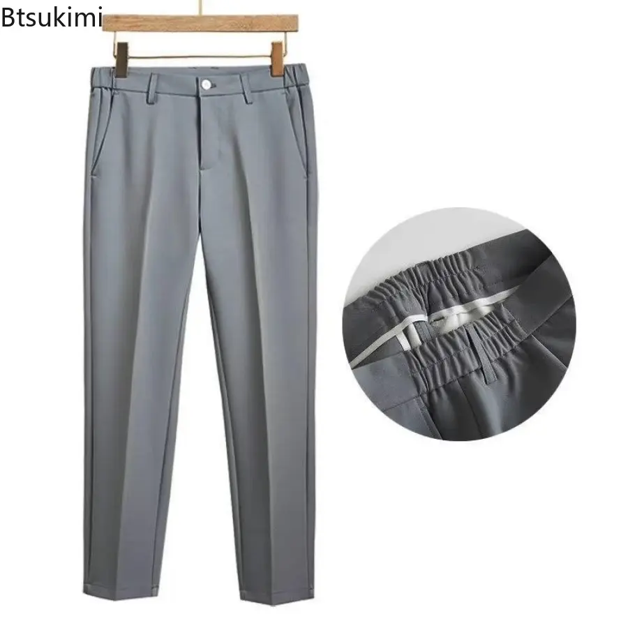 Fashion New Men's Tapered Suit Pants Solid Casual Korean Style Slim Pencil Pants Classic Zipper Man Ankle-length Casual Trousers