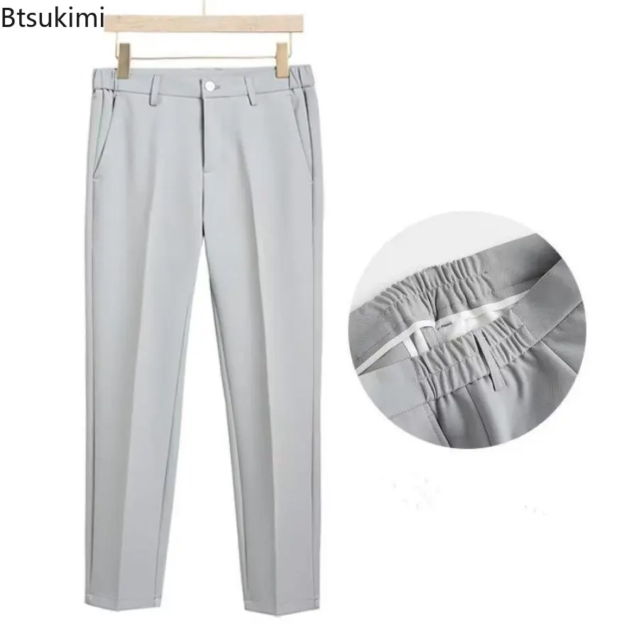 Fashion New Men's Tapered Suit Pants Solid Casual Korean Style Slim Pencil Pants Classic Zipper Man Ankle-length Casual Trousers