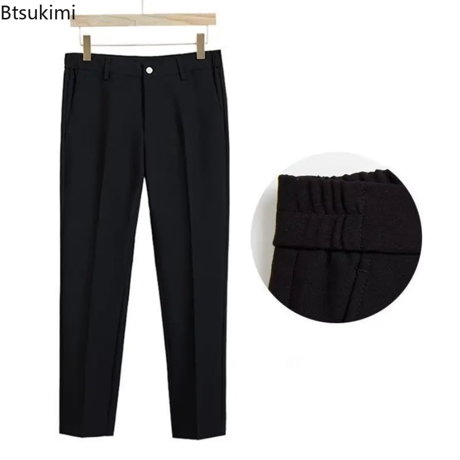 Fashion New Men's Tapered Suit Pants Solid Casual Korean Style Slim Pencil Pants Classic Zipper Man Ankle-length Casual Trousers