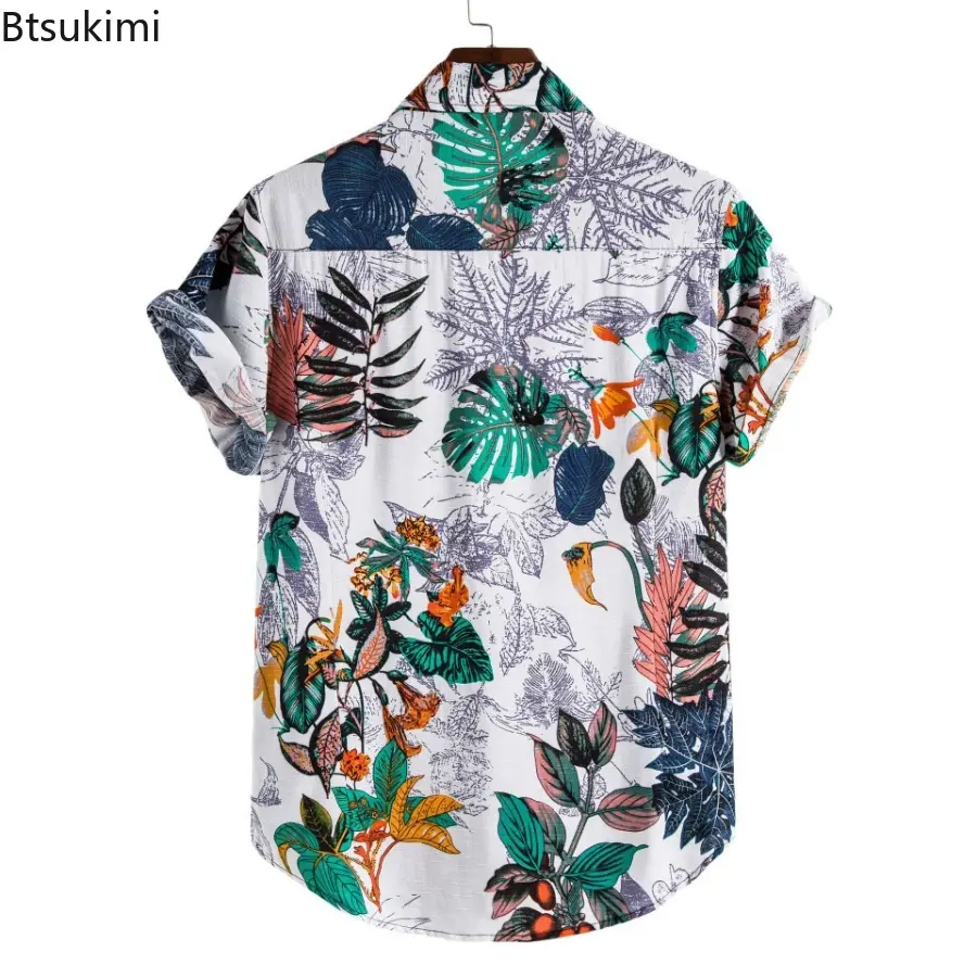 2025 Hawaiian Style Men's Summer Short-sleeved Floral Printed Shirts Fashion Single Breasted Casual Lapel Shirts Male Streetwear