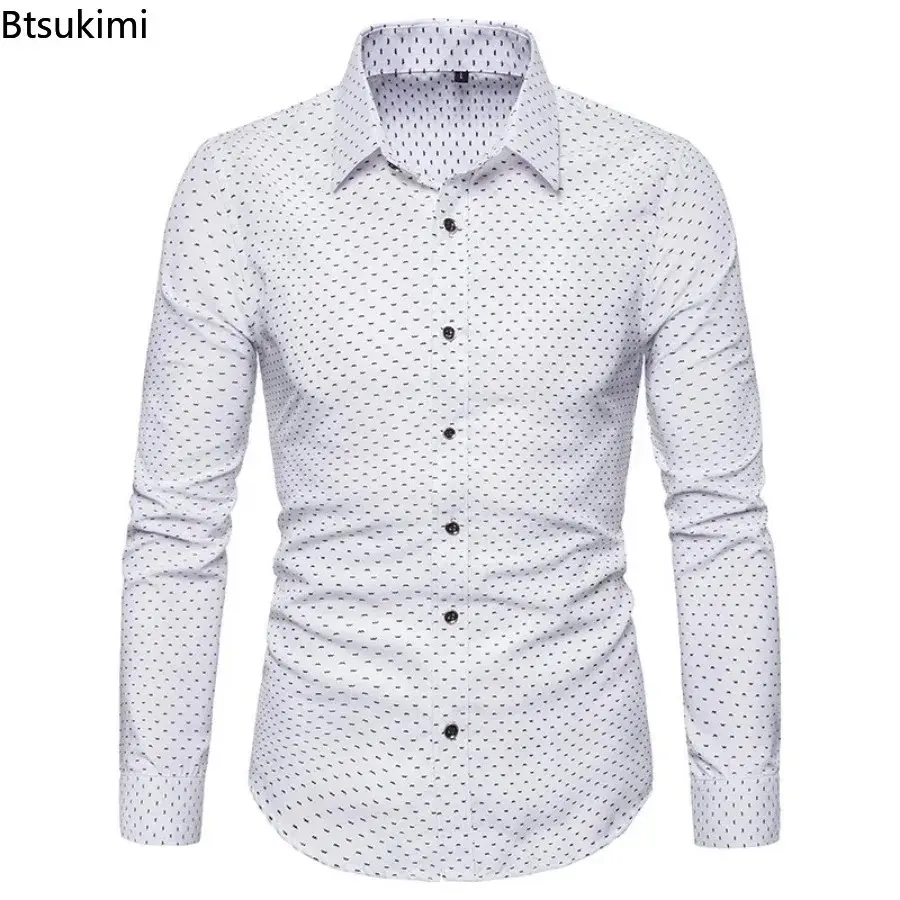 Fashion Plaid Printed Casual Shirts for Men Simple Slim Business All-match Blouses Men's Long-sleeved Social Shirt Oversized 5XL