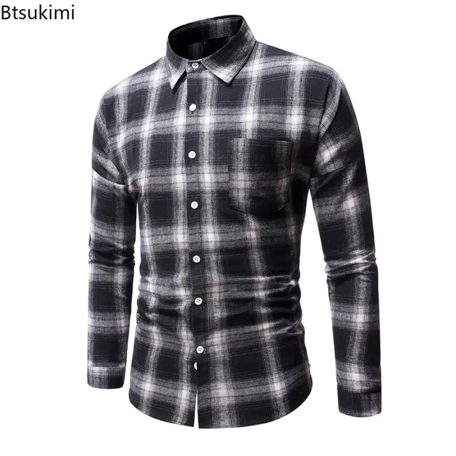 Fashion Plaid Printed Casual Shirts for Men Simple Slim Business All-match Blouses Men's Long-sleeved Social Shirt Oversized 5XL
