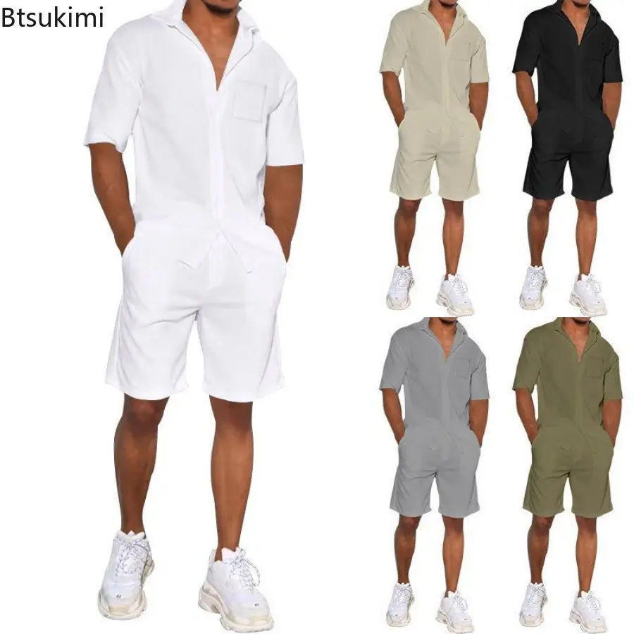 2025 Summer Breathable Linen Casual Sets Men's Solid Color Short-sleeved Loose Thin Shirt and Shorts Two-pieces Men Sport Outfit