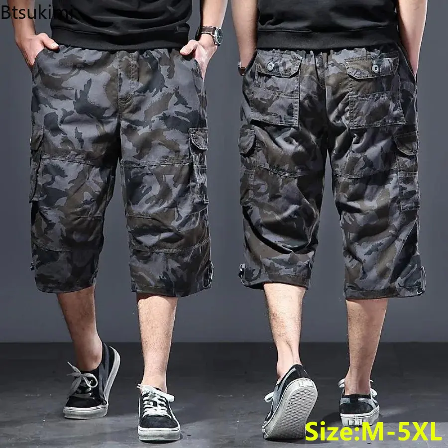 New Men's Summer Camouflage Cargo Shorts Multi-pockets Outdoor Hiking Sport Casual Trouser 100% Cotton Beach Short Pants for Men