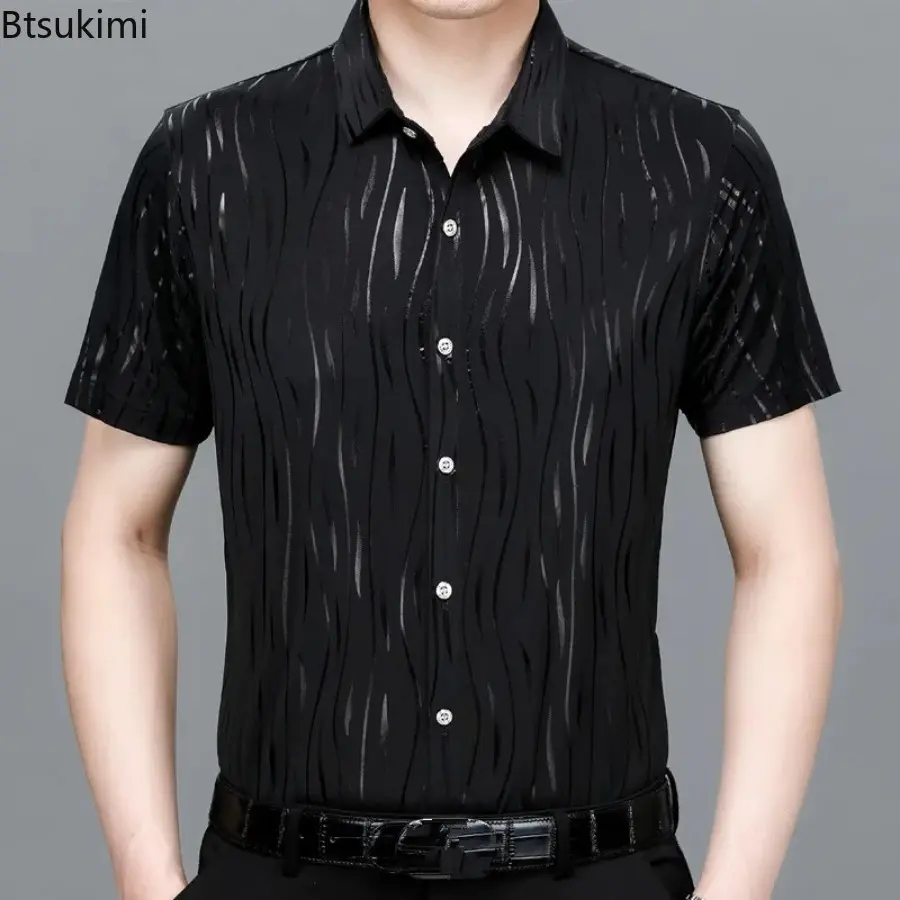 Hot Sale New Men's Summer Floral Printed Short-sleeved Ice Silk Shirts Fashion and Comfort Jacquard Business Casual Male Blouses