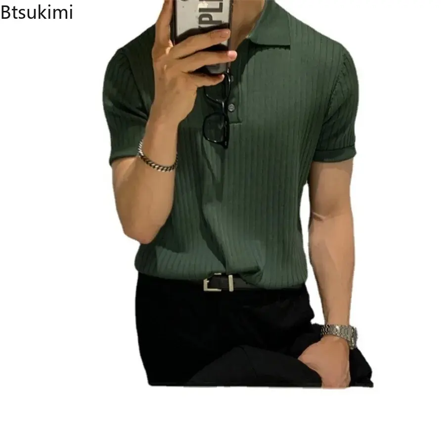Brand New Men's Summer Thin Knitted Polo Shirts Fashion Casual Short-sleeved Lapel Knit Pullover 2025 Men Vintage Versatile Tops