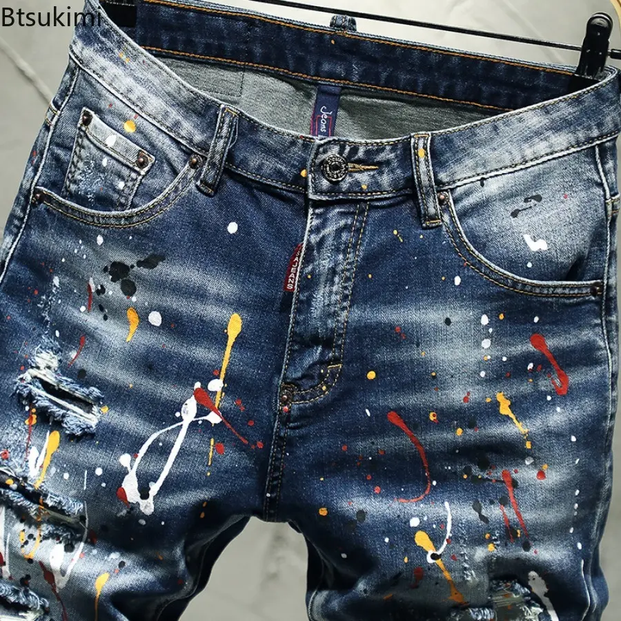 Summer Street Style Men's Hole Denim Shorts Trend Vintage Patchwork Casual Short Jeans High Quality Stretch Slim Trouser for Men