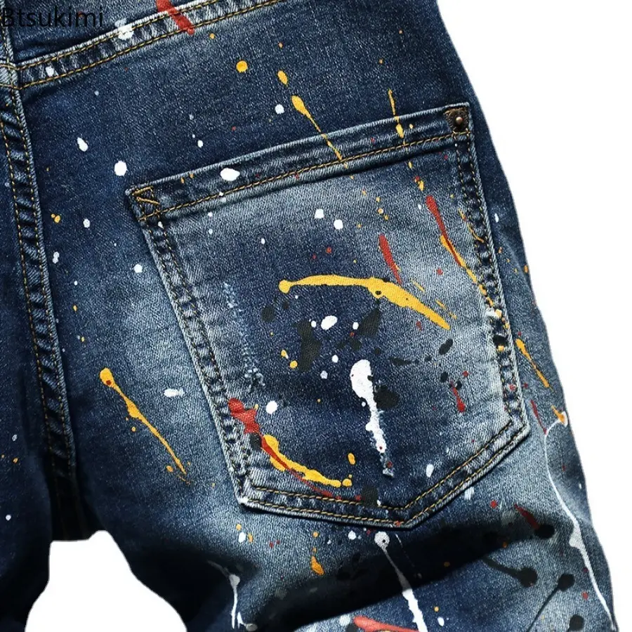 Summer Street Style Men's Hole Denim Shorts Trend Vintage Patchwork Casual Short Jeans High Quality Stretch Slim Trouser for Men