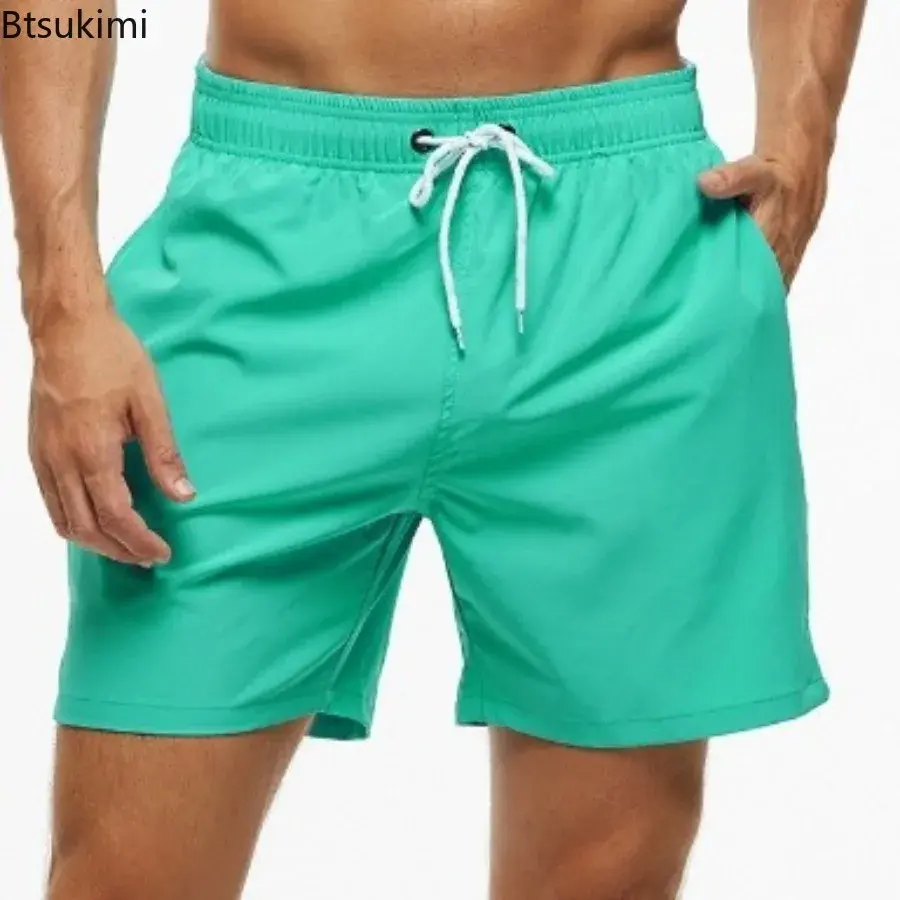 2025 Men's Beach Sport Shorts Drawstring Elastic Waist Simple Casual Pants Men Trendy Multi-color Breathable Quick-drying Shorts
