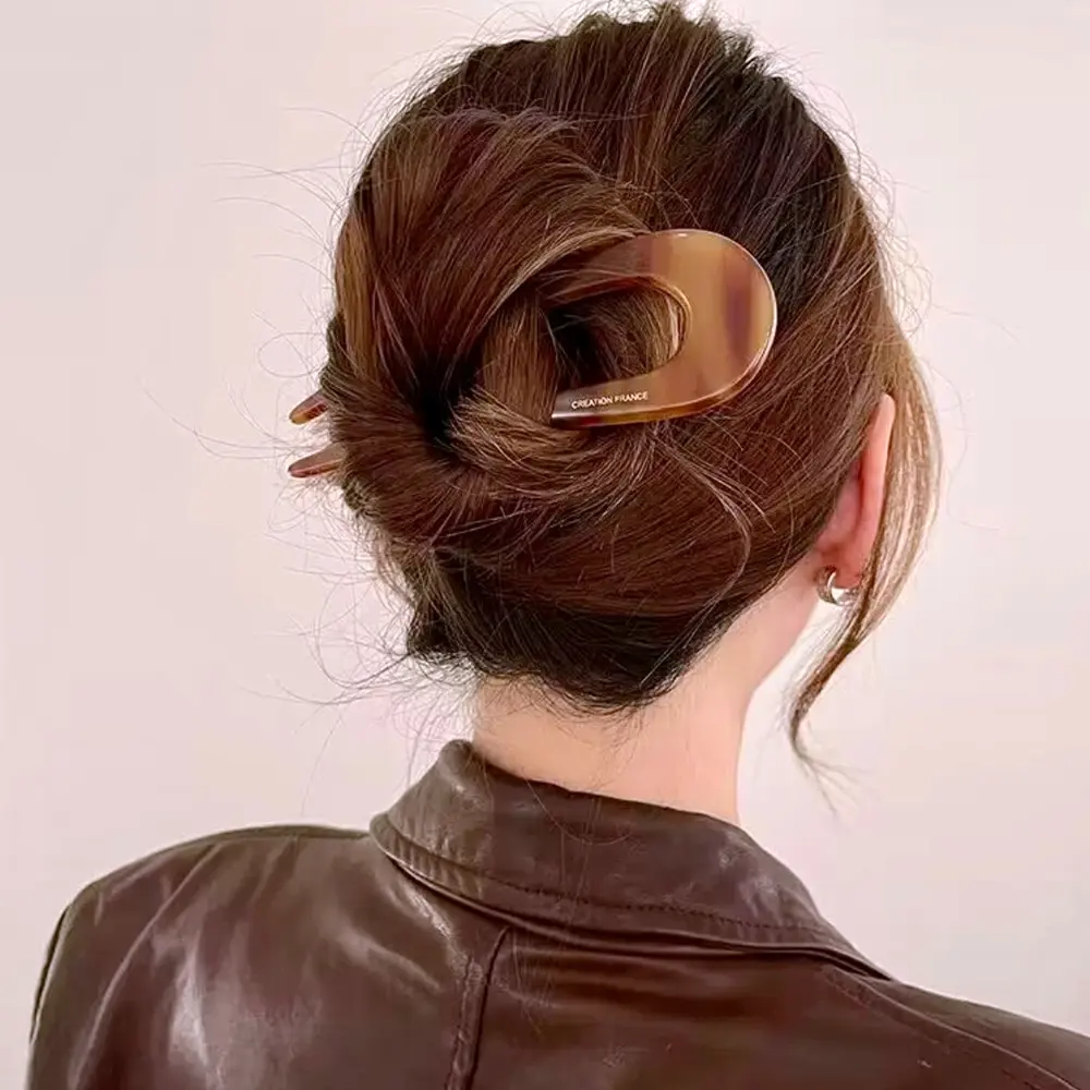 Vintage U Shaped Hairpins Clips Cellulose Acetic Chignon Buns Stick Leopard Hair Fork Comb For Women Hair Styling Accessories