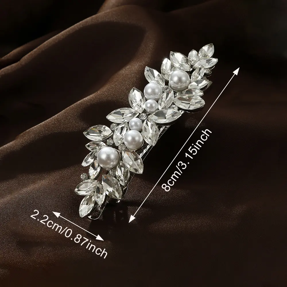 Luxury Rhinestones Faux Pearl Spring Clip Women Elegant Crystal Leaf Flower Hairpins For Bridal Wedding Headdress Accessories