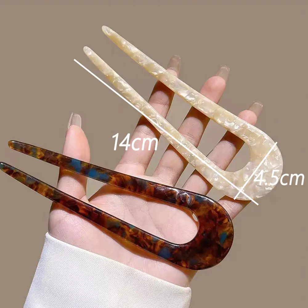 Vintage U Shaped Hairpins Clips Cellulose Acetic Chignon Buns Stick Leopard Hair Fork Comb For Women Hair Styling Accessories