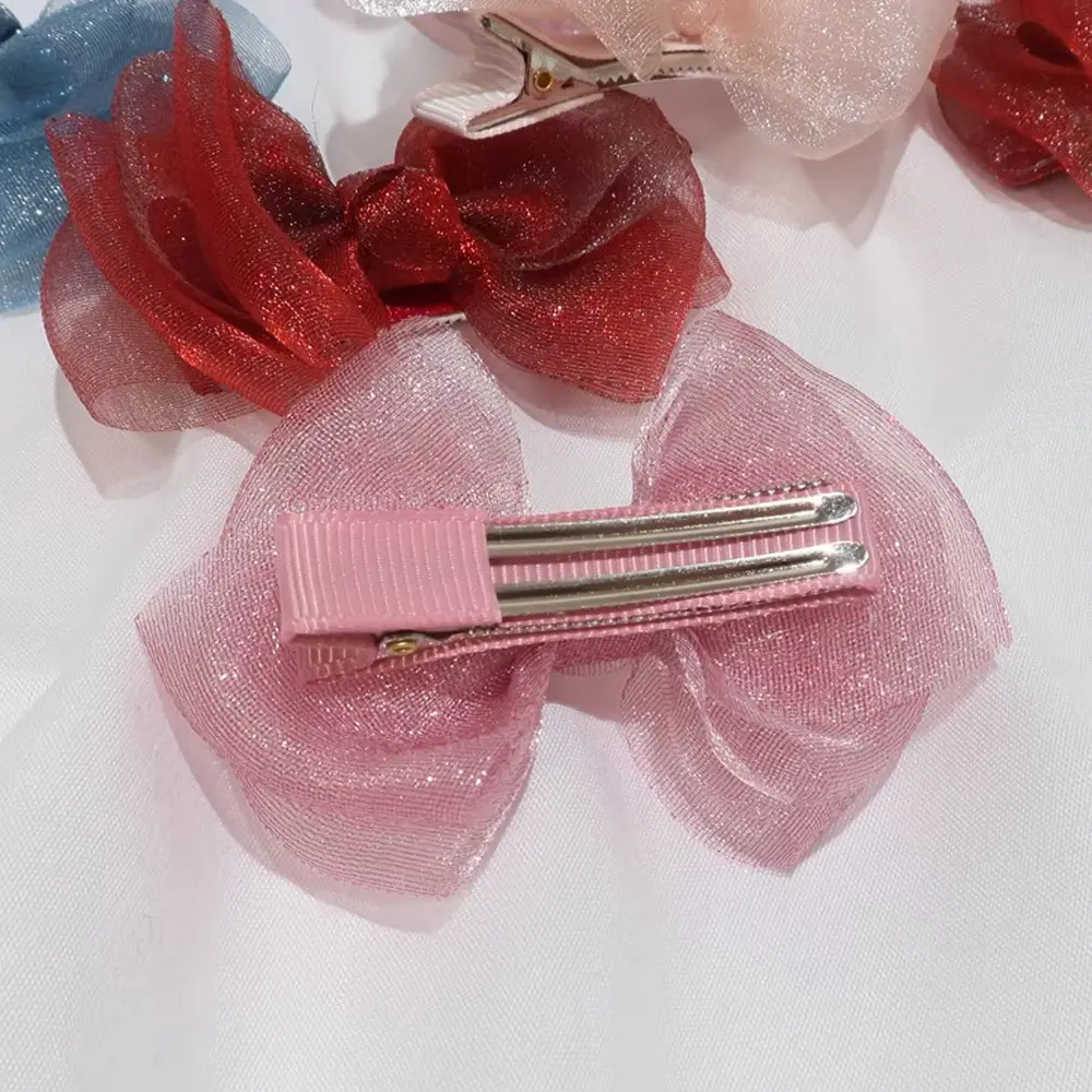 2pcs/Set Sweet Satin Bows Hair Clip Kid Girls Solid Color Ribbon Duckbill Barrettes Toddlers Daily Use Headwear Gift