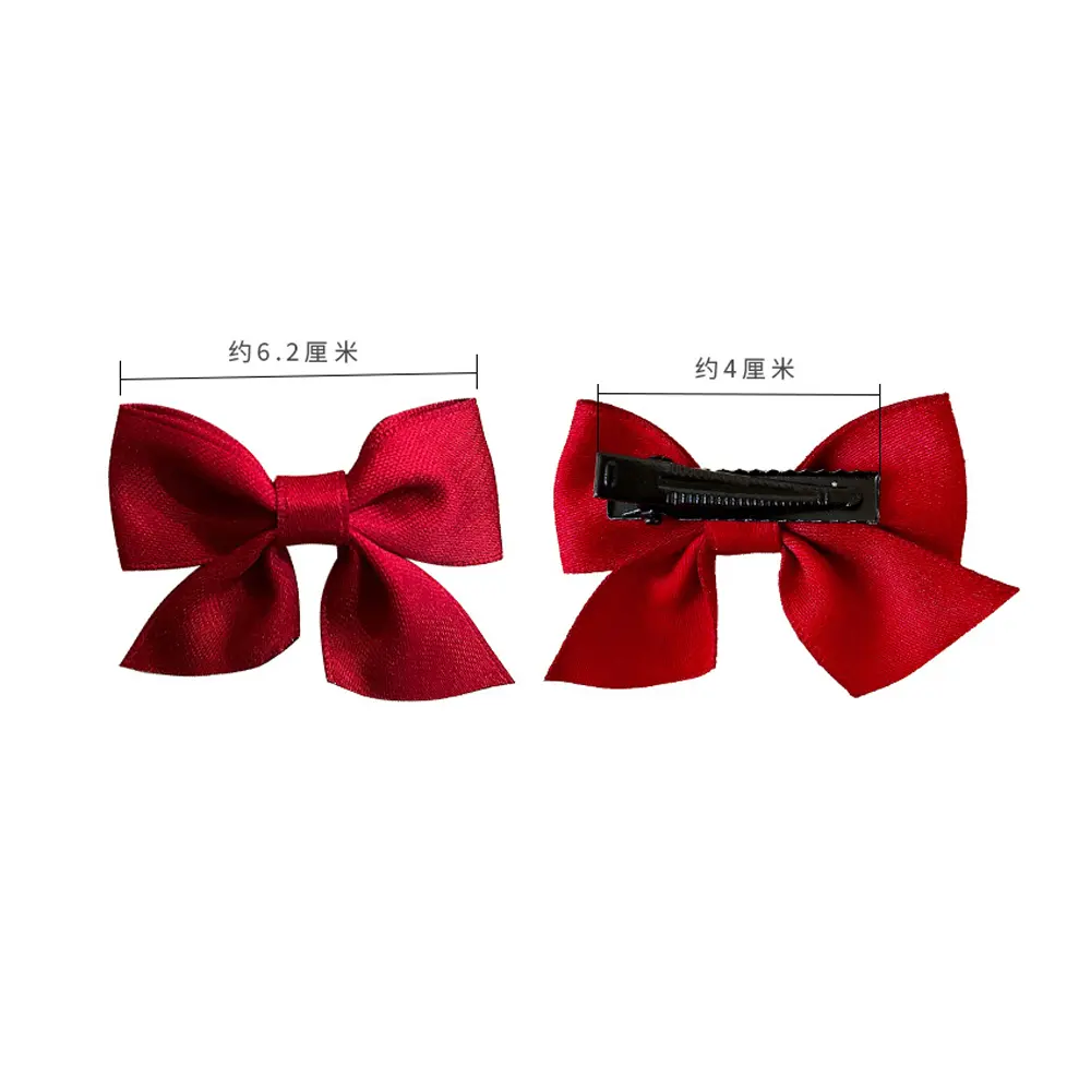 2pcs/Set Sweet Satin Bows Hair Clip Kid Girls Solid Color Ribbon Duckbill Barrettes Toddlers Daily Use Headwear Gift