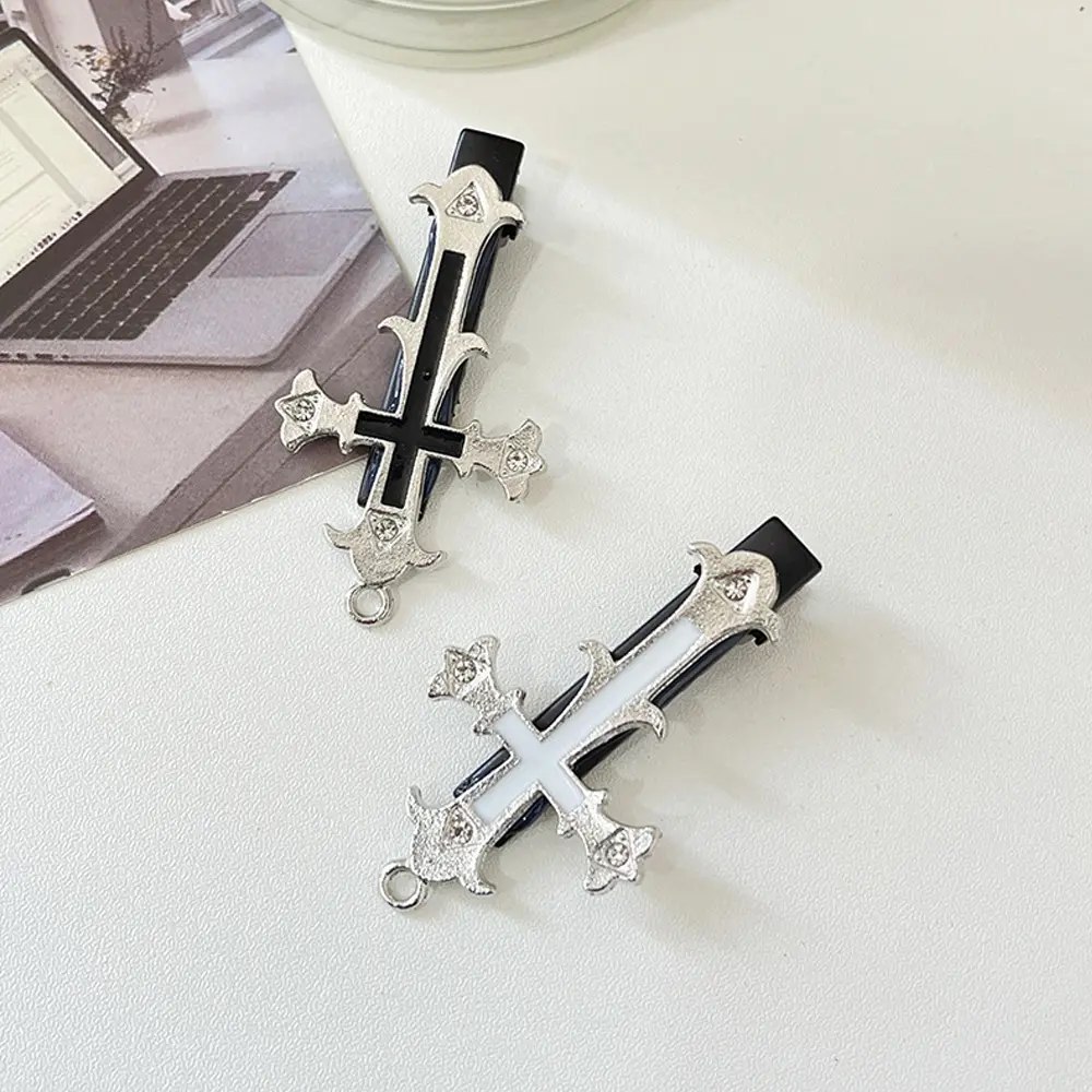 Punk Styles Cross Barrettes Hair Clip Black Color Metal Duckbill Hair Clips Women Girls Gothic Bobby Pin Party Headwear Gift
