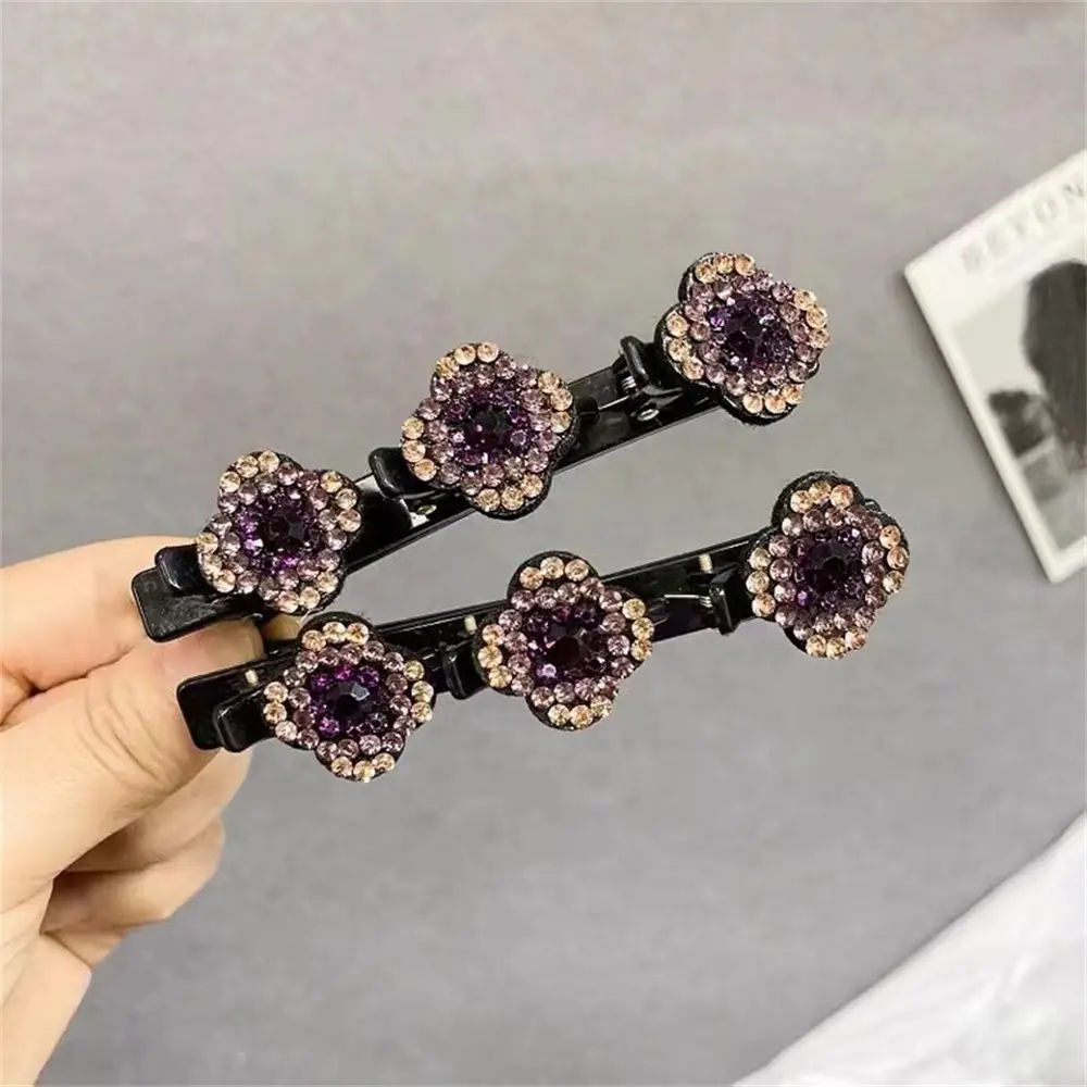 Sparkling Crystal Stone Hair Clips 3 Flower Diamonds Barrettes For Women Girls Sweet Rhinestones Braided Duckbill Hairpin