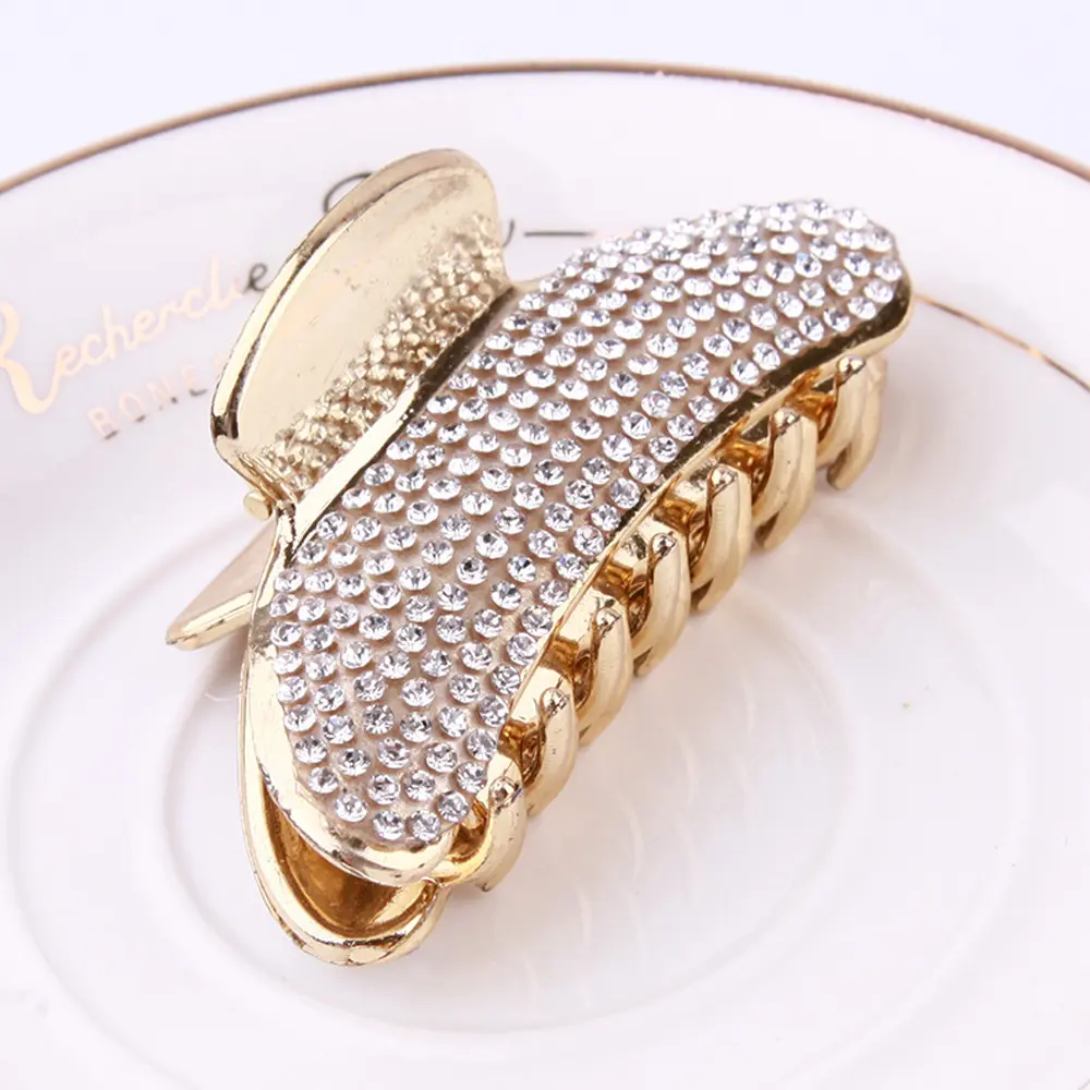 Bling Bling Crystal Pearl Hair Claws Non-slip Luxury Rhinestone Shark Jaw Clip For Women Bun Thin Thick Hair Use Daily Wear