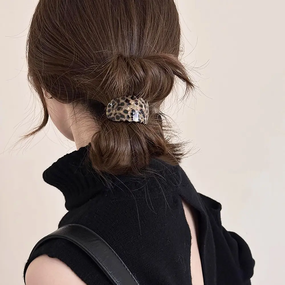 Classic Leopard Print Hair Ties Acetate Ponytail Cuff With Elastic Rubber Band Women Girls Elegant Scrunchies Daily Headwear