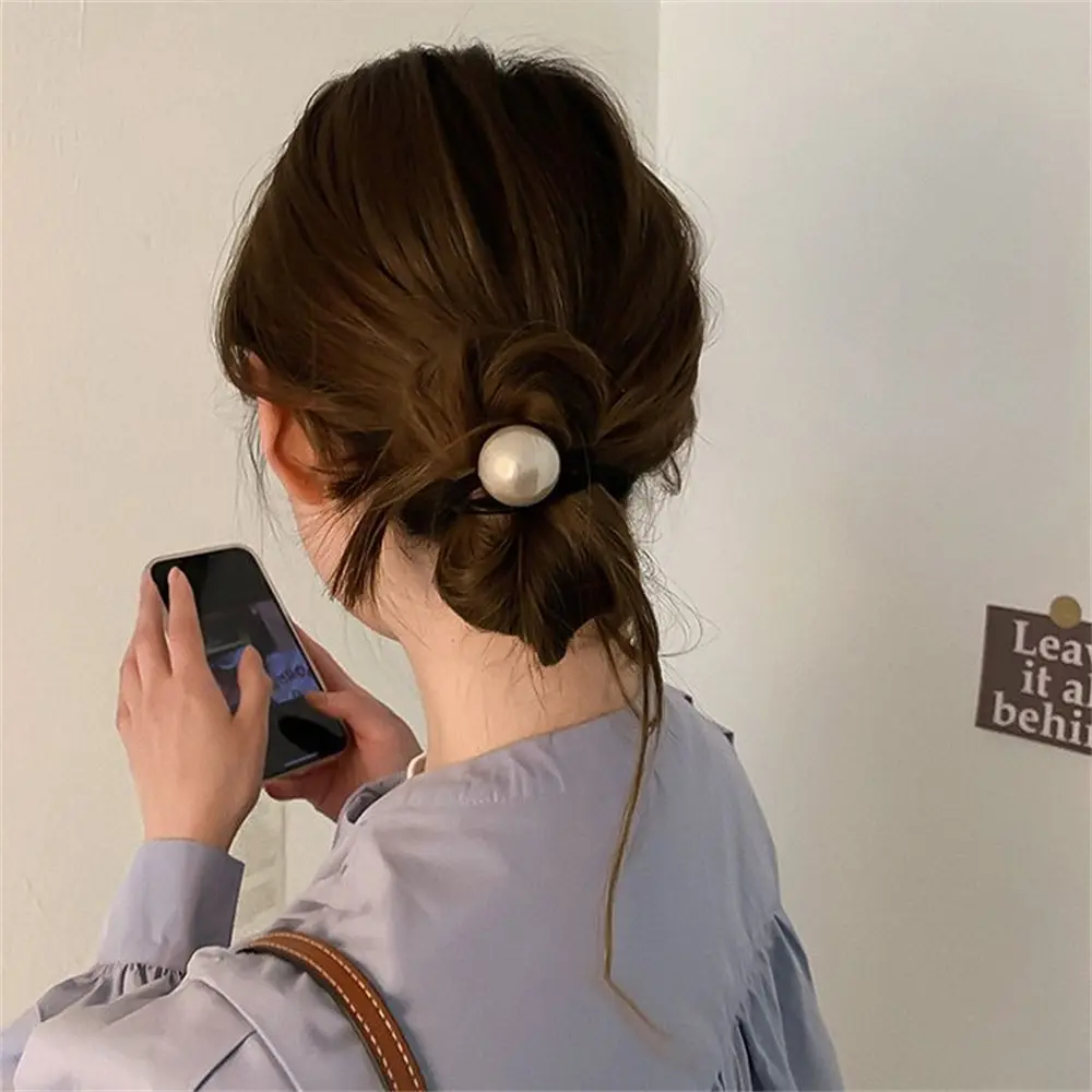 Simple Big Artificial Pearl Hair Rope Versatile Elastic Rubber Band For Women Girl Durable Ponytail Holders Headwear