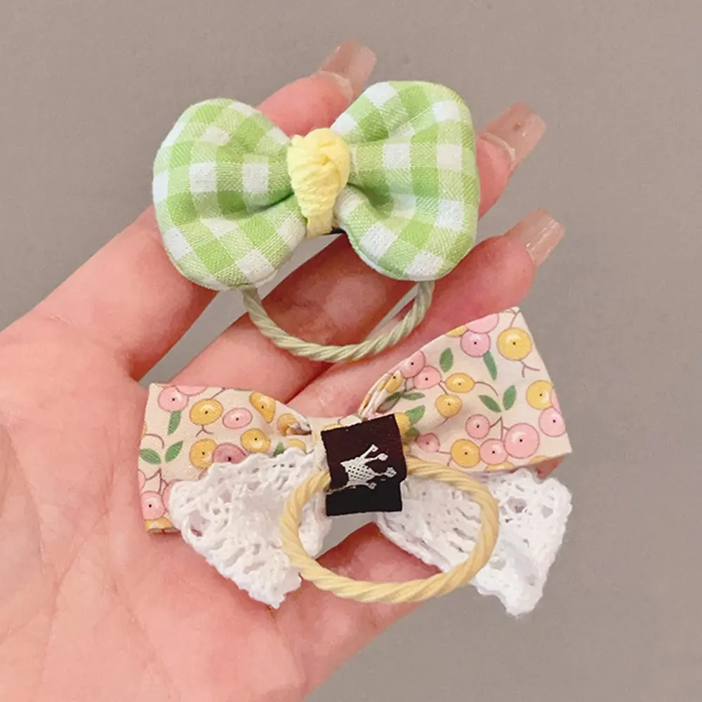 10pcs/Set Bowknot Hair Ties Cloth Flower Charms Hair Loop Mixed Color Elastic Ponytail Holder Rubber Bands For Toddler Girls