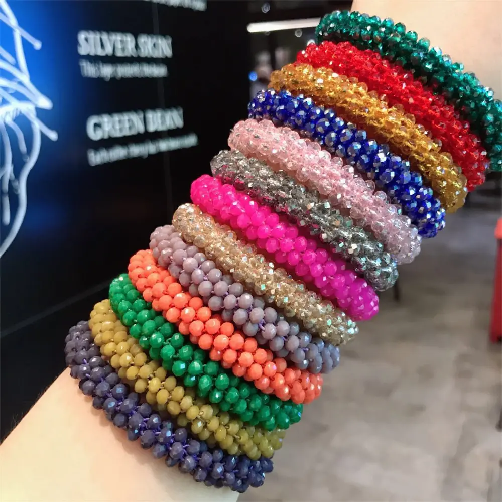Fashion Crystal Beads Hair Ties for Women Girl Shiny Rhinestone Ball Ponytail Scrunchies Elastic Hair Bands Summer Hair Ring