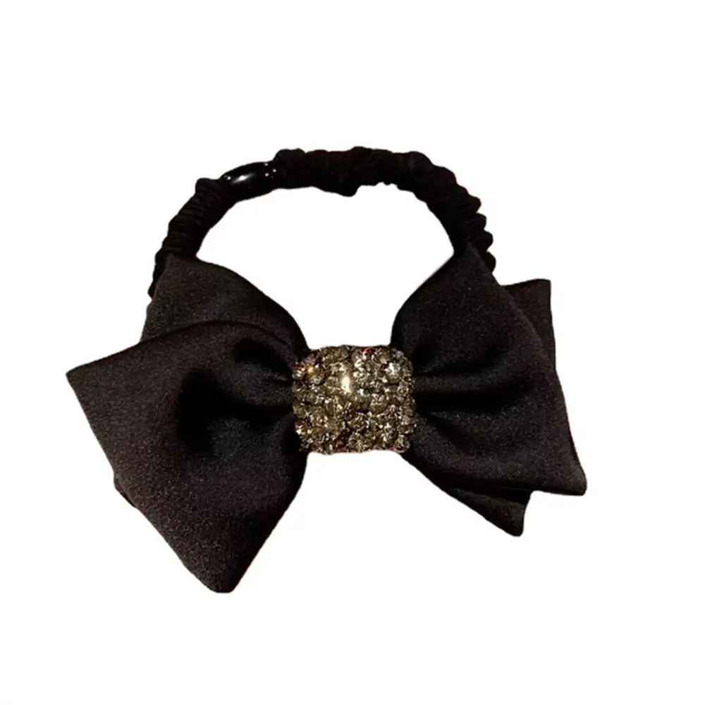 Fashion Bow Knot Crystal Hair Ties Solid Color High Elastic Scrunchies Women Ponytail Holder Girl High Quality Rubber Band