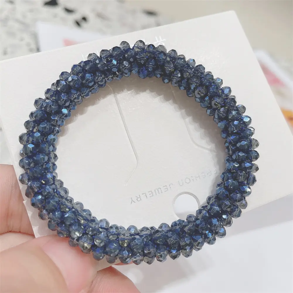 Fashion Crystal Beads Hair Ties for Women Girl Shiny Rhinestone Ball Ponytail Scrunchies Elastic Hair Bands Summer Hair Ring