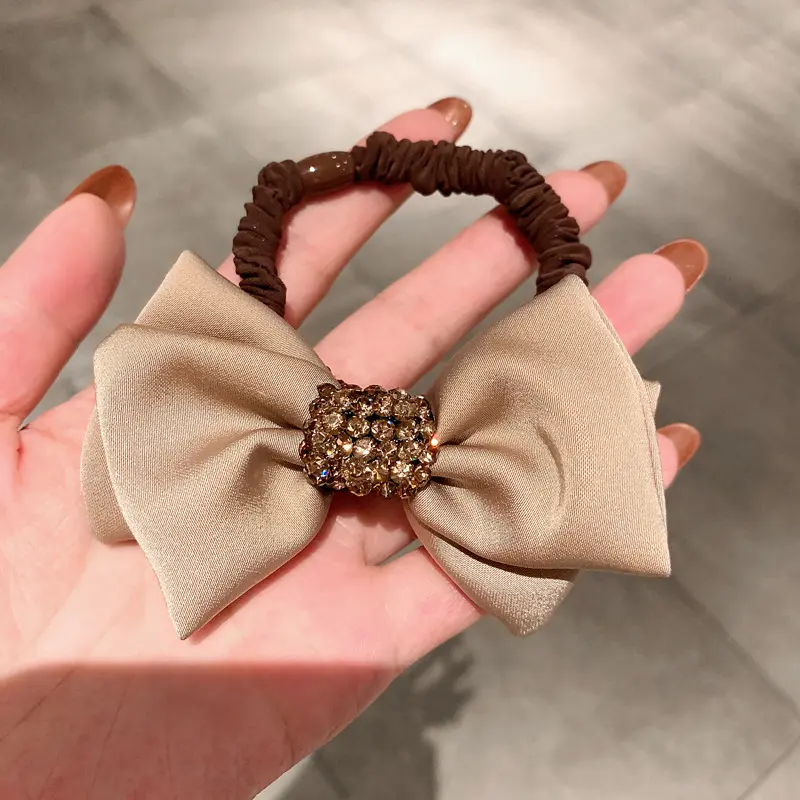 Fashion Bow Knot Crystal Hair Ties Solid Color High Elastic Scrunchies Women Ponytail Holder Girl High Quality Rubber Band