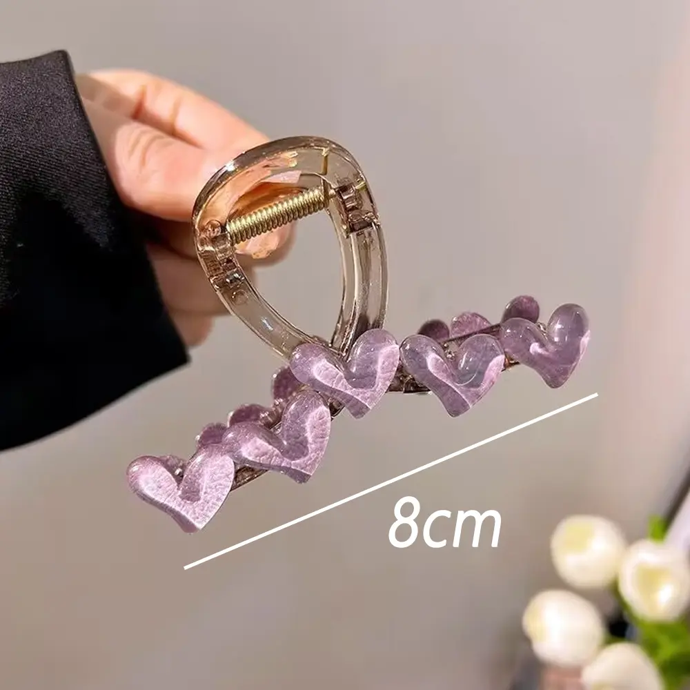 Simple Heart Hair Claw Clips Non-Slip Strong Holder Acrylic Shark Jaw Grip For Girls Thick Thin Curly Hair Summer Party Headress