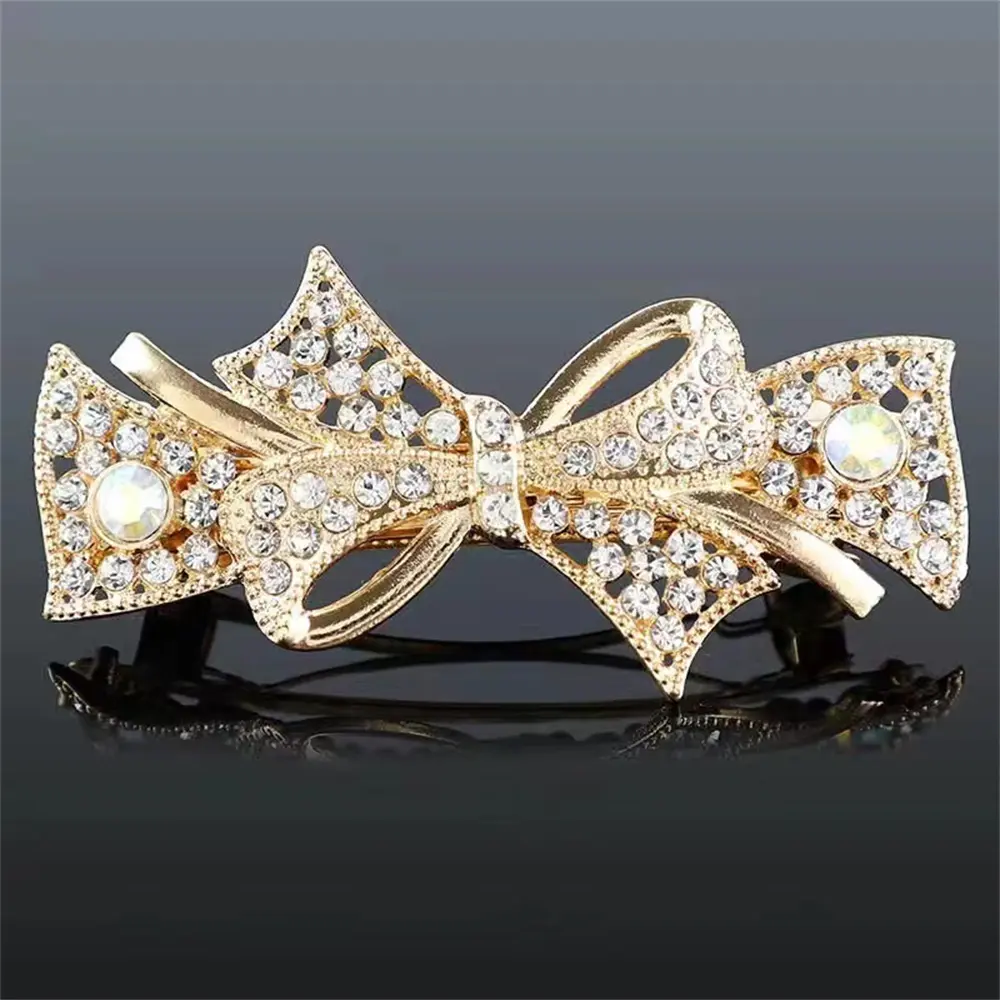 Luxury Rhinestone Bowknot Spring Hairpins Clip Women Girls Crystal Flower Butterfly Ponytail Barrettes Elegant Party Headwear
