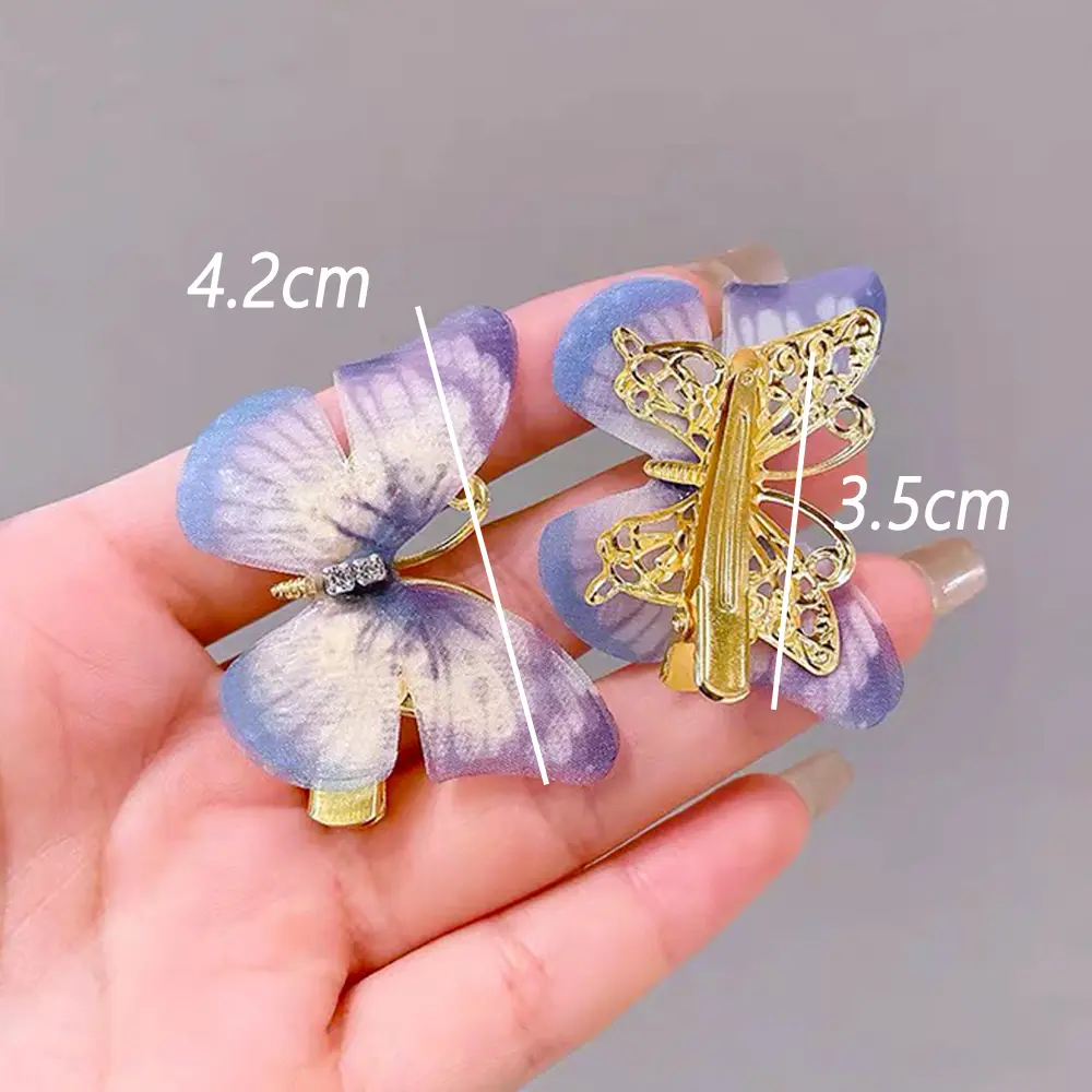 6pcs Gradient Butterfly Hair Clips With Rhinestone Children Hairgrip Non-Slip Duckbill Barrettes Toddler Girls Fashion Headdress