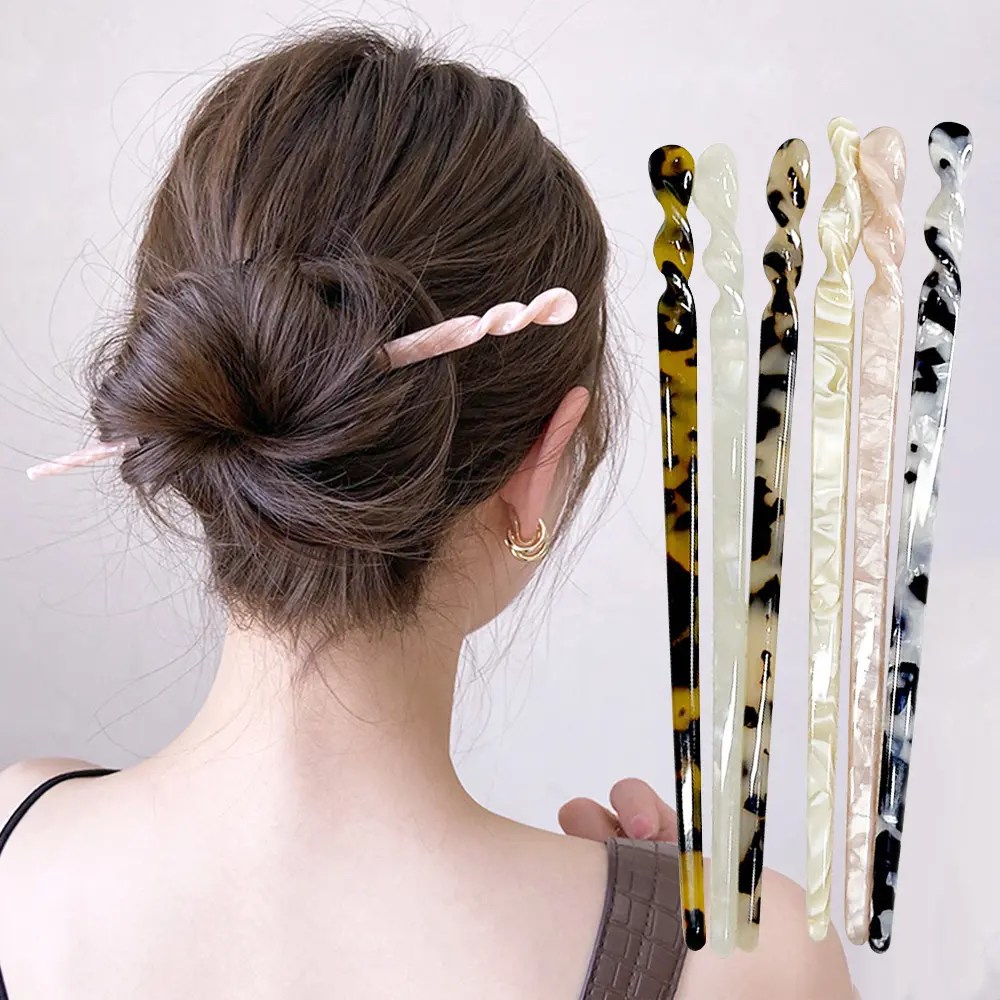 Chinese Style Acetate Hair Sticks Tortoiseshell Acetate Chopstick Shaped Hairpins For Women Girls Buns Chignons Hairstyles Tool