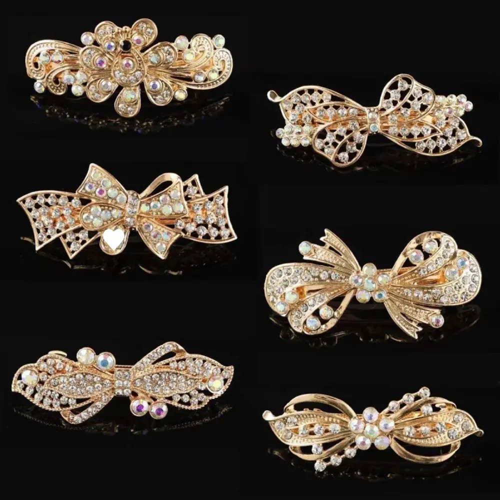 Luxury Rhinestone Bowknot Spring Hairpins Clip Women Girls Crystal Flower Butterfly Ponytail Barrettes Elegant Party Headwear