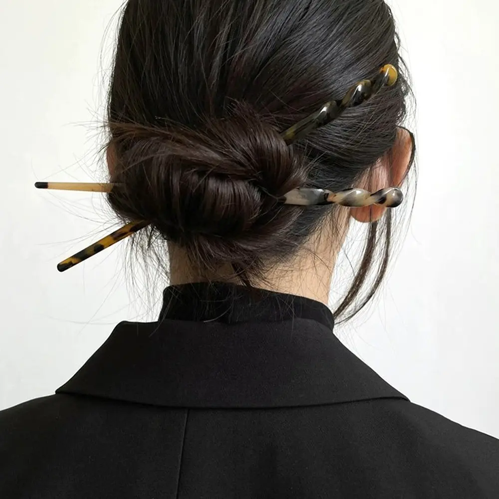 Chinese Style Acetate Hair Sticks Tortoiseshell Acetate Chopstick Shaped Hairpins For Women Girls Buns Chignons Hairstyles Tool