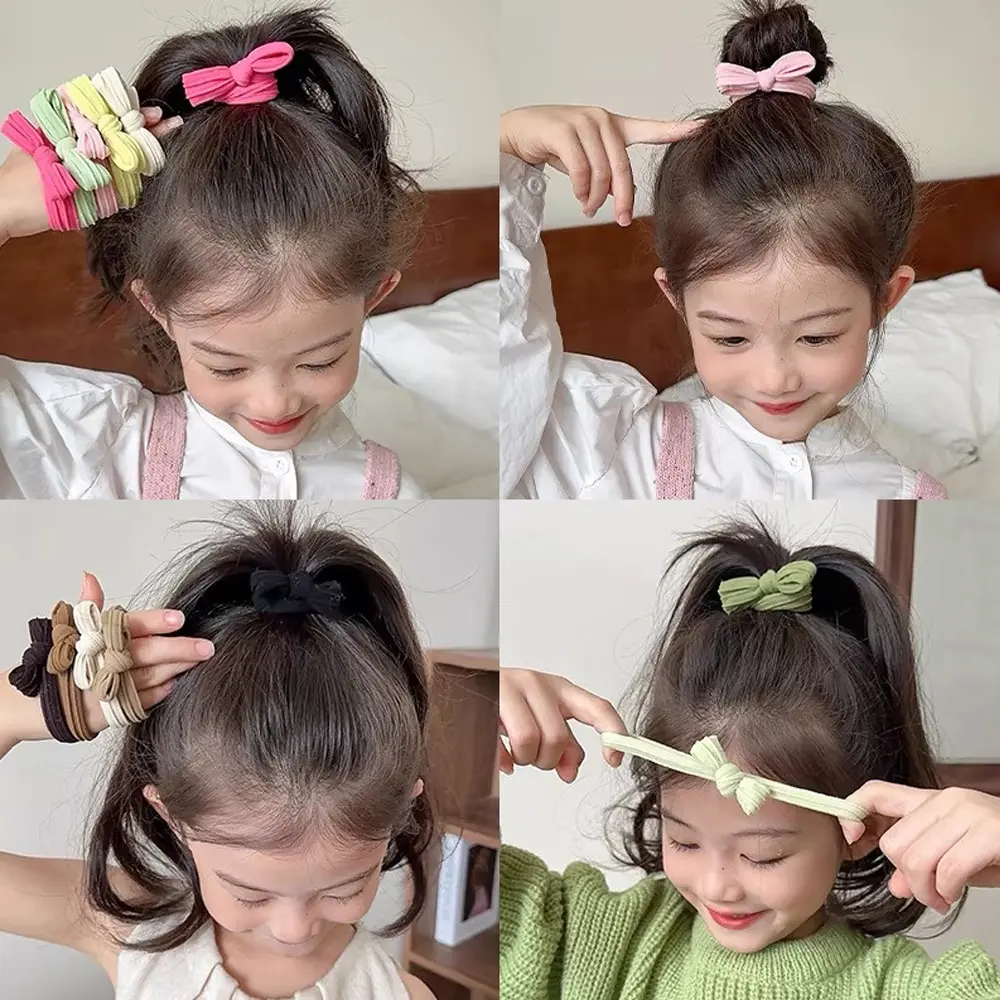 5pcs Candy Color Bowknot Hair Ties Set Baby Seamless Elastic Soft Ponytail Holders Rubber Band For Toddler Girls Summer Headwear