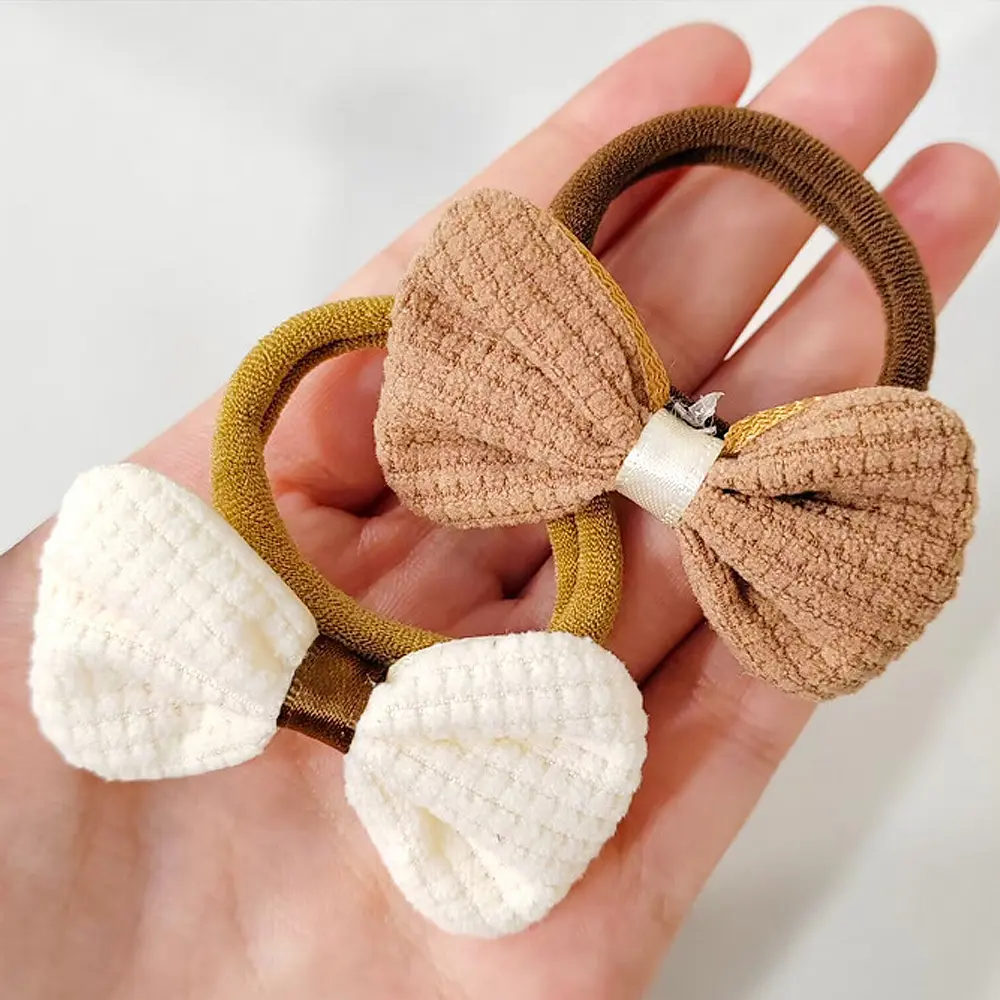 4pcs/Set Kid Bowknot Flower Hair Ties Seamless Plaid Hair Loops Baby Girls Elastic Ponytail Holder Rubber Band Summer Headwear