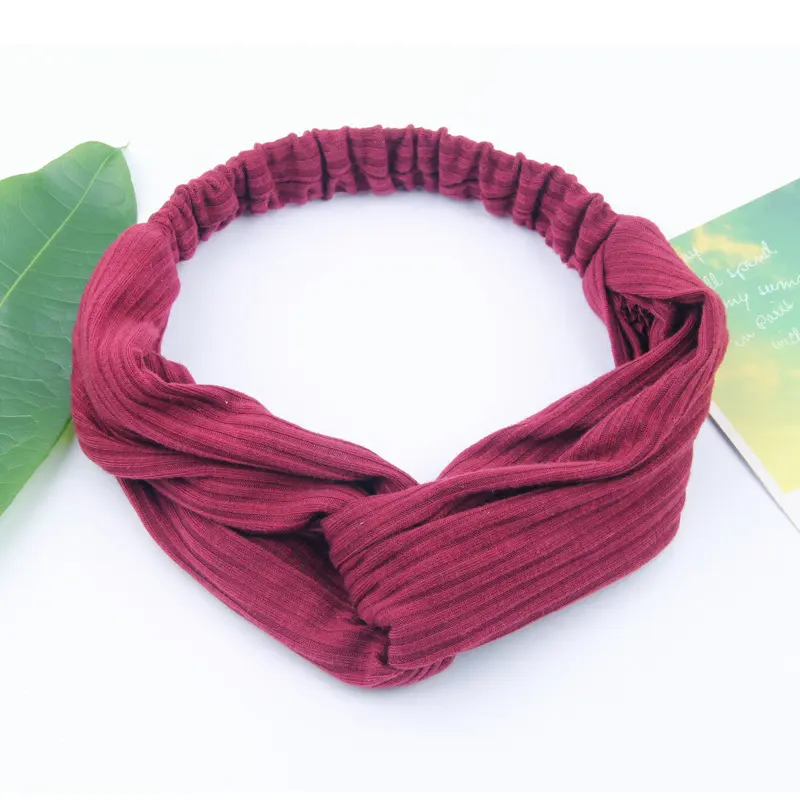 New Knitted Cotton Knot Top Cross Headband Soft Solid Color Women Hairband Summer Elastic Twisted Knotted Headwrap Headwear